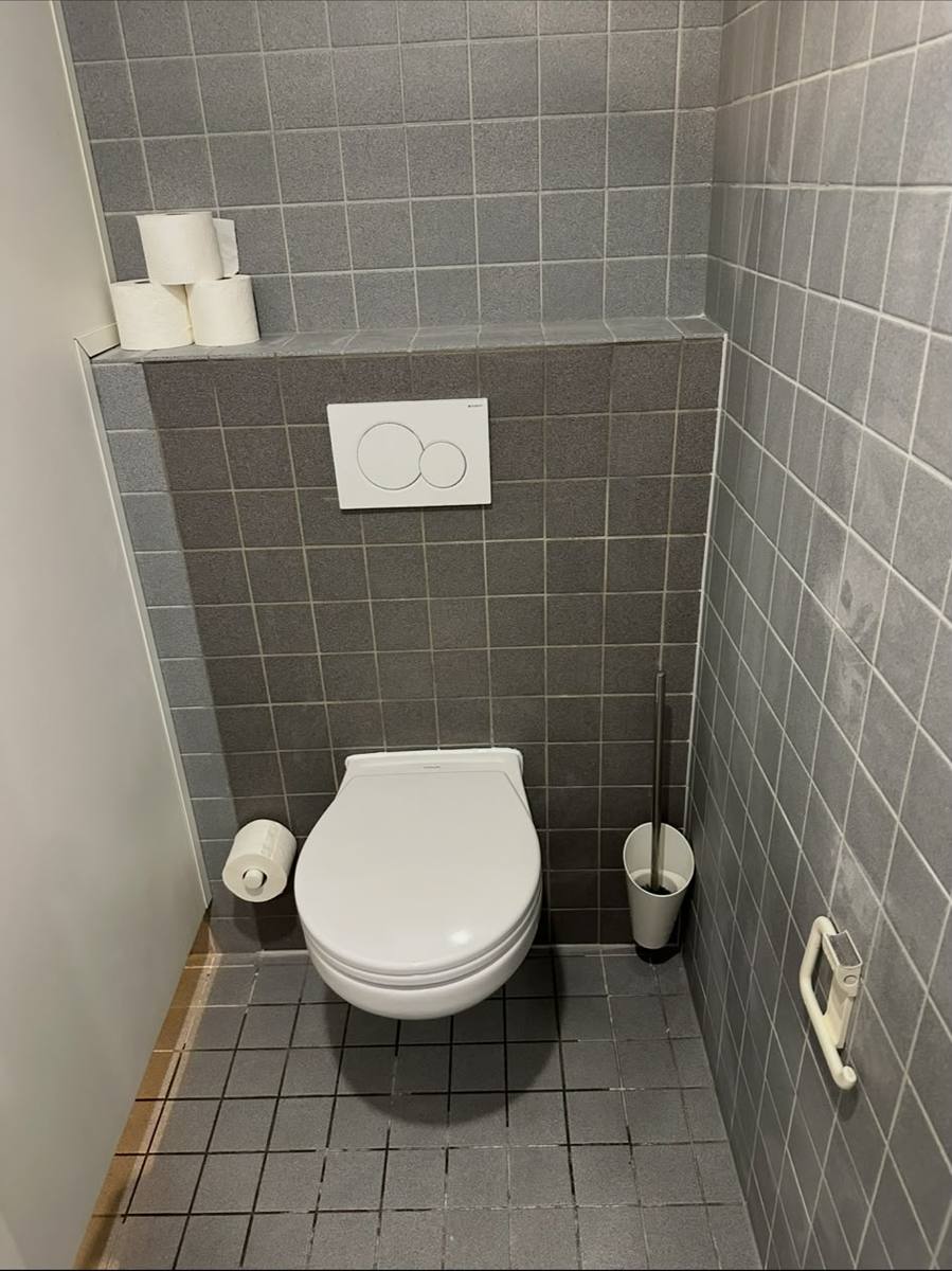 Fertig gefliestes WC in Grau mit Wand-WC